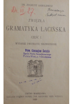 Zwięzła gramatyka łacińska , 1920 r.
