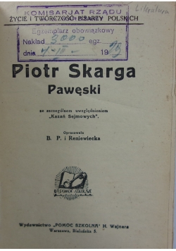 Życie i twórczość pisarzy polskich Piotr Skarga Pawęski, 1929 r.