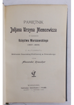 Pamiętnik Juljana Ursyna Niemcewicza, 1902 r.