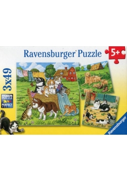 Puzzle 3x49 Słodkie pieski i kotki