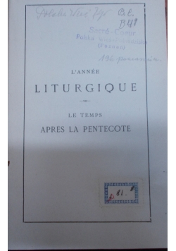 L'Anne Liturgique,Le temps apres la pentecote,1926r.