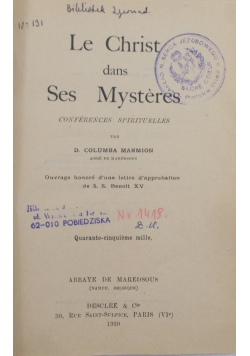 Le Christ dans ses Mysteres, 1930 r.