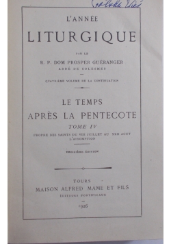 L' Anne Liturgique, 1926 r.