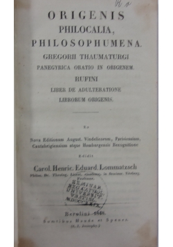 Origenis philocalia,philosophumena,1848r.