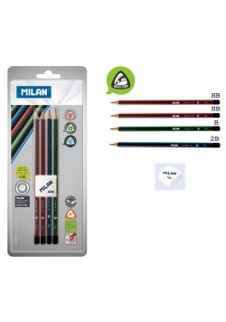 Ołówki trójkątne MILAN 4 sztuki + gumka 430