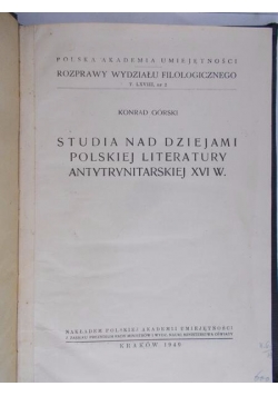 studia nad dziejami polskiej literatury antytrynitarskiej XVI w., 1949 r