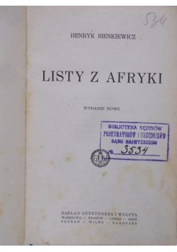 Listy z Afryki,1923 r.