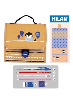 Multipiórnik MILAN z 2 piórnikami PARTY TIME pingwin pomarańczowy