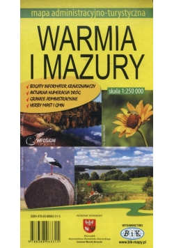 Warmia i Mazury mapa administracyjno-turystyczna