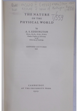 The nature of the physical world, reprint z 1928 r.