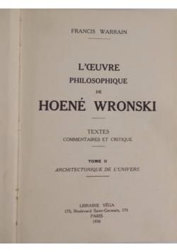 L'ceuvre philosophique de Hoene Wronski, 1938 r. Tom II