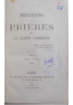 Reflexions et Prieres, 1874 r.