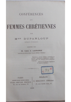 Conferences aux femmes chretiennes, 1881 r.